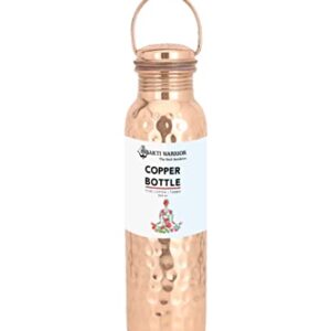 Shakti Warrior Hammered Tamba Copper Bottle - Pure Copper Water Bottle, Food Grade Silicone Seal, Leak Proof (30oz)