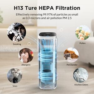 MS18 Air Purifiers for Home Large Room Up to 825 Sq Ft, Air Cleaner with H13 True HEPA Filter and Washable Pre-Filter, Remove 99.97% of Allergies, Smoke, Dust, Mold, Pets Dander, Pollen for Bedroom Office Living Room by Membrane Solutions