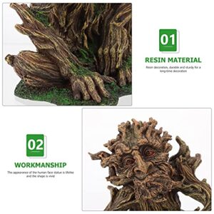 POPETPOP Fish Tank Tree Statue Decorations, Aquarium Décor Ornaments Tree Face Decoration for Fish Tank Resin Lifelike Old Man Sculpture Ornament