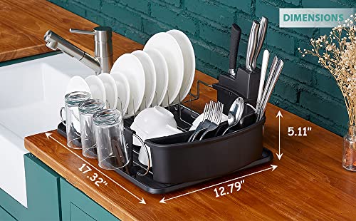 Vsunhoo Dish Rack, Dish Drying Rack with Drainboard Small Dish Drying Rack for Kitchen Counter Tableware TDLDR001B