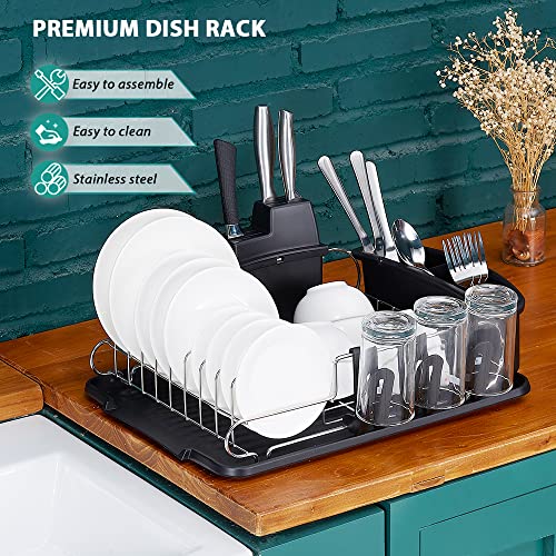 Vsunhoo Dish Rack, Dish Drying Rack with Drainboard Small Dish Drying Rack for Kitchen Counter Tableware TDLDR001B