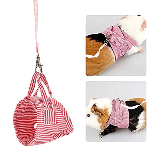 Small Pet Harness with Leash Outdoor Walking Comfort Adjustable Stripe Vest Lead Rope for Guinea Pig Hamster Ferret Baby Hedgehog Dutch Pig Red S Size