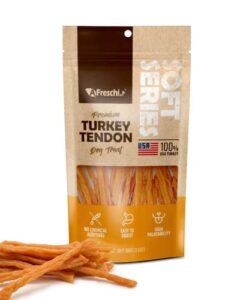 afreschi turkey tendon for dogs, dog treats for soft series, all natural human grade dog treat, suitable for training chew, ingredient sourced from usa, rawhide alternative, soft strip