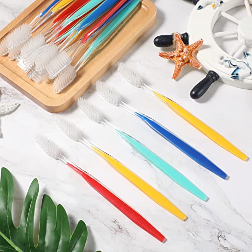 600 Pcs Individually Wrapped Toothbrush Set Medium Soft Bristle Toothbrushes Bulk Packed Disposable Tooth Brush Travel Manual Toothbrush for Hotels Travel Adults Kids Guest, 6 Colors