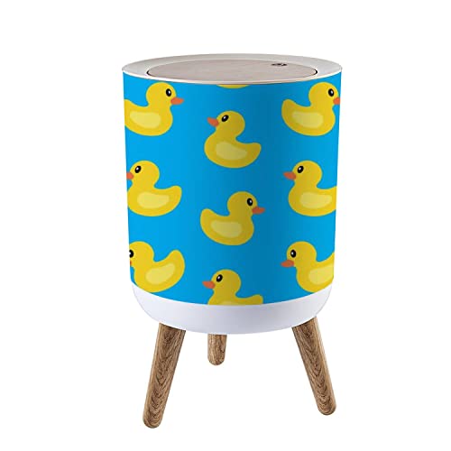 IBPNKFAZ89 Small Trash Can with Lid Seamless with Yellow Duck Stock Garbage Bin Wood Waste Bin Press Cover Round Wastebasket for Bathroom Bedroom Office Kitchen