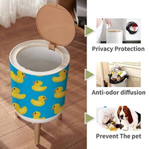 IBPNKFAZ89 Small Trash Can with Lid Seamless with Yellow Duck Stock Garbage Bin Wood Waste Bin Press Cover Round Wastebasket for Bathroom Bedroom Office Kitchen