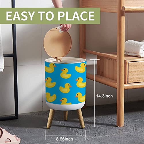 IBPNKFAZ89 Small Trash Can with Lid Seamless with Yellow Duck Stock Garbage Bin Wood Waste Bin Press Cover Round Wastebasket for Bathroom Bedroom Office Kitchen