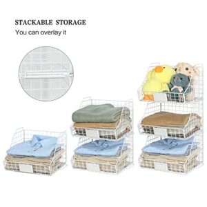 Foldable Closet Organizers and Storage, Wall Mount&Cabinet Wire Basket, Stackable Storage Bins with Nameplate Storage Toys Clothes Snack, Trapezoidal Organizers for Bedroom, Living Room Pantry Kitchen
