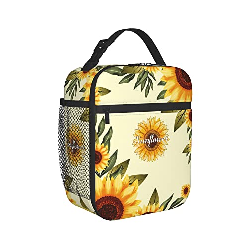 Sunflowers Lunch Bag for Kids boys girls Women Men,Reusable Insulated Lunch Box,Large Capacity Tote Bag for School, Work, Picnic, Travel (Sunflowers, One Size)