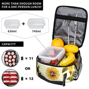 Sunflowers Lunch Bag for Kids boys girls Women Men,Reusable Insulated Lunch Box,Large Capacity Tote Bag for School, Work, Picnic, Travel (Sunflowers, One Size)