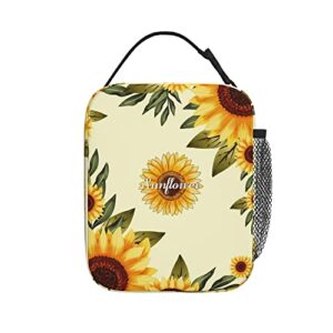 Sunflowers Lunch Bag for Kids boys girls Women Men,Reusable Insulated Lunch Box,Large Capacity Tote Bag for School, Work, Picnic, Travel (Sunflowers, One Size)