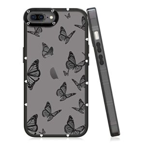 lsl compatible with iphone 8 plus case iphone 7 plus case black butterfly pattern deign soft tpu bumper anti-drop protective slim clear cover for iphone 8 plus/iphone 7 plus 5.5 inch