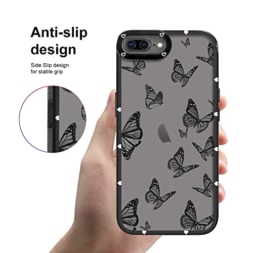 LSL Compatible with iPhone 8 Plus Case iPhone 7 Plus Case Black Butterfly Pattern Deign Soft TPU Bumper Anti-Drop Protective Slim Clear Cover for iPhone 8 Plus/iPhone 7 Plus 5.5 Inch