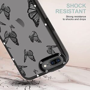 LSL Compatible with iPhone 8 Plus Case iPhone 7 Plus Case Black Butterfly Pattern Deign Soft TPU Bumper Anti-Drop Protective Slim Clear Cover for iPhone 8 Plus/iPhone 7 Plus 5.5 Inch