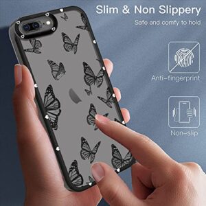 LSL Compatible with iPhone 8 Plus Case iPhone 7 Plus Case Black Butterfly Pattern Deign Soft TPU Bumper Anti-Drop Protective Slim Clear Cover for iPhone 8 Plus/iPhone 7 Plus 5.5 Inch