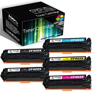 green toner supply (5-pack, extra black) compatible hp 201x toner cartridge cf400x cf401x cf402x cf403x | 2xk+cym | replacement for hp color pro m252n m252dw mfp m274n m277n m277dw toner printer