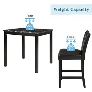 5-Piece Dining Table Set, Counter Height Kitchen Table Set, Faux Marble Top Dining Table with 4 Black Upholstered Chairs, Black