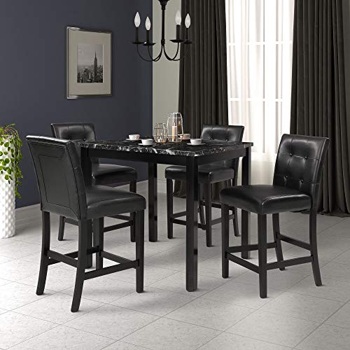 5-Piece Dining Table Set, Counter Height Kitchen Table Set, Faux Marble Top Dining Table with 4 Black Upholstered Chairs, Black