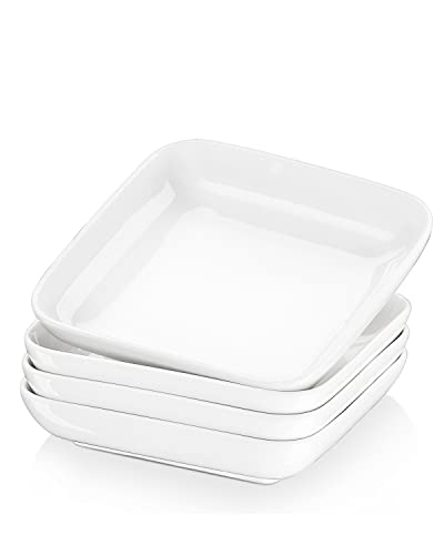 MALACASA Pasta Bowls 32 oz, Ceramic Pasta Bowl Large Salad Bowls Set of 4, Durable Porcelain 8 Inch Square Serving Dishes, Microwave, Oven, Dishwasher Safe, Series IVY