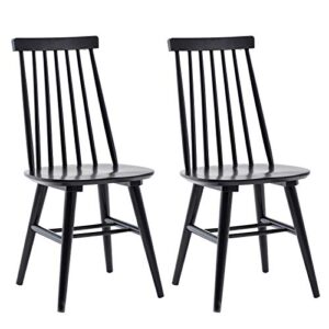 duhome dining chairs set of 2, wood dining room slat back kitchen windsor chairs, black
