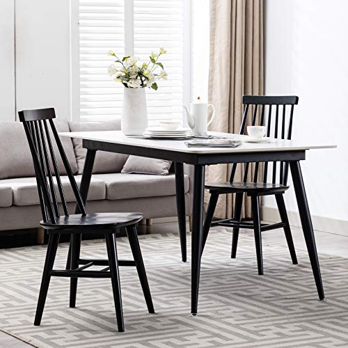 Duhome Dining Chairs Set of 2, Wood Dining Room Slat Back Kitchen Windsor Chairs, Black