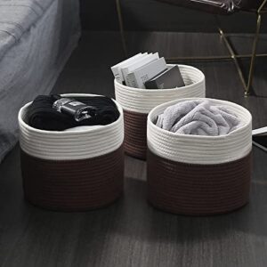 BNDSKLAI Cotton Rope Storage Baskets 11 x 11 x 9 inches, Cube Shelf Storage Organizer for Laundry, Towel, Clothes, Books, Shelves(White/Brown, 1Pack)