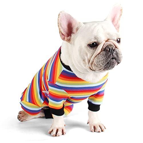 Etdane Dog Surgical Recovery Suit Pet After Surgery Onesies Long Sleeve for Female Male Doggy Alternative Cone E-Collar Rainbow Stripe/S