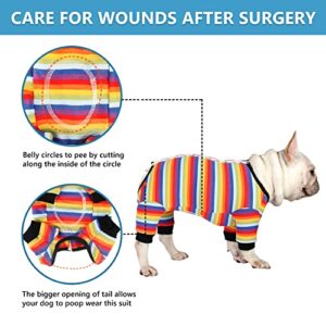 Etdane Dog Surgical Recovery Suit Pet After Surgery Onesies Long Sleeve for Female Male Doggy Alternative Cone E-Collar Rainbow Stripe/S