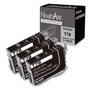 noahark 3 packs t079 remanufactured ink cartridge replacement for epson 79 use for epson artisan 1430 stylus photo 1400 inkjet printer (3 black)