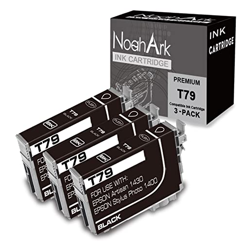 NoahArk 3 Packs T079 Remanufactured Ink Cartridge Replacement for Epson 79 use for Epson Artisan 1430 Stylus Photo 1400 Inkjet Printer (3 Black)