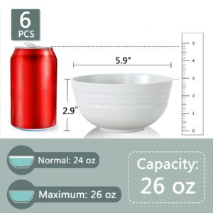 【Set Of 6】Unbreakable Cereal Bowls, 25 OZ Wheat Straw Bowls Microwave and Dishwasher Safe BPA-Free Eco-Friendly Bowl Beige Color for Cereal, Serving ,Soup, Oatmeal, Pasta and Salad（NOT CERAMIC）