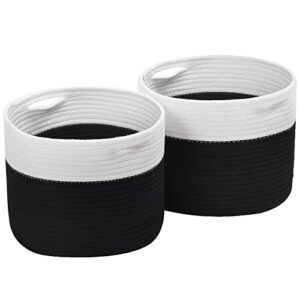 bndsklai cotton rope storage baskets 11 x 11 x 9 inches, cube shelf storage organizer for laundry, towel, clothes, books, shelves(white/black, 2pack)