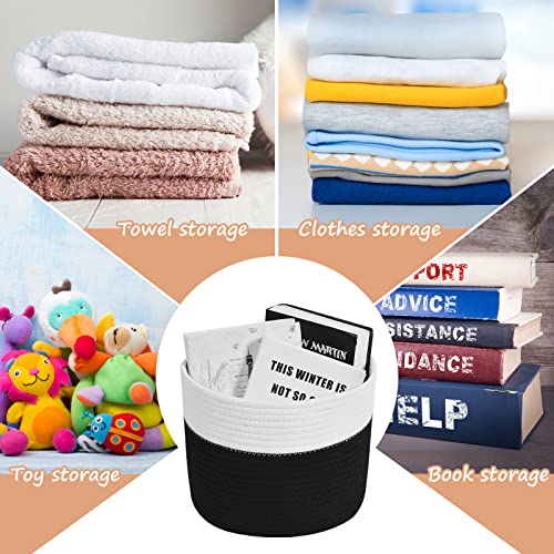 BNDSKLAI Cotton Rope Storage Baskets 11 x 11 x 9 inches, Cube Shelf Storage Organizer for Laundry, Towel, Clothes, Books, Shelves(White/Black, 2Pack)