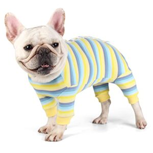 etdane dog surgical recovery suit pet after surgery onesies long sleeve for female male doggy alternative cone e-collar blue/yellow stripe/s