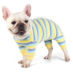 Etdane Dog Surgical Recovery Suit Pet After Surgery Onesies Long Sleeve for Female Male Doggy Alternative Cone E-Collar Blue/Yellow Stripe/S