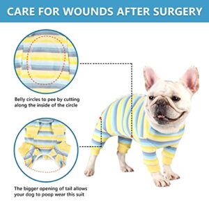 Etdane Dog Surgical Recovery Suit Pet After Surgery Onesies Long Sleeve for Female Male Doggy Alternative Cone E-Collar Blue/Yellow Stripe/S