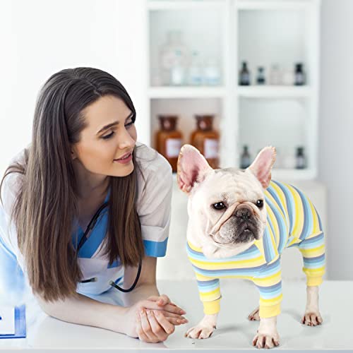 Etdane Dog Surgical Recovery Suit Pet After Surgery Onesies Long Sleeve for Female Male Doggy Alternative Cone E-Collar Blue/Yellow Stripe/S