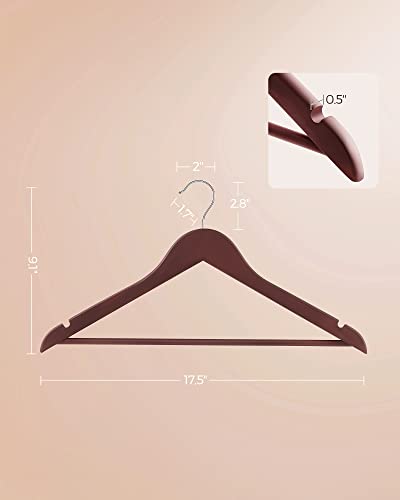 SONGMICS Rubber Coated Wooden Hangers, 20-Pack Clothes Wood Hangers, Non-Slip Coat Hangers, Rubber Hangers with Shoulder Grooves and 360° Swivel Hook, for Suits Shirts Coats, Cherry UCRW011K02