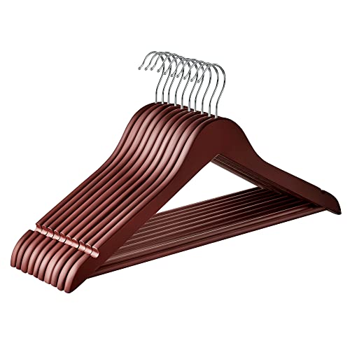 SONGMICS Rubber Coated Wooden Hangers, 20-Pack Clothes Wood Hangers, Non-Slip Coat Hangers, Rubber Hangers with Shoulder Grooves and 360° Swivel Hook, for Suits Shirts Coats, Cherry UCRW011K02