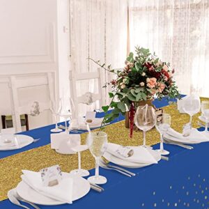 Tablecloth and Sequin Table Runner Set Polka Dots Confetti Table Cover Dining Plastic Table Cloths Glitter Decorations for Birthday Wedding Anniversary Party Supplies (Blue, Gold, 2 Pcs)