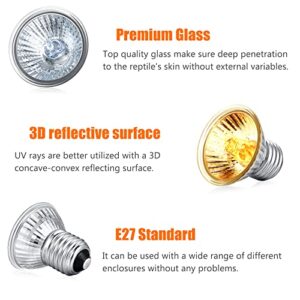 Fischuel Reptile UV Bulb, 2 Pack Reptile 50W UVB Bulbs, Habitat Basking Heat Bulb, UVB Light Bulb, Reptile Heat Lamp Bulb for Terrarium(E27,110V)