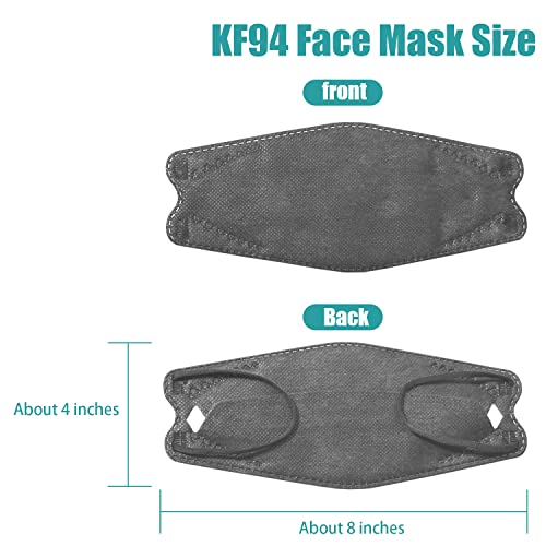 60PCS KF94 Mask, 4 Layers Non-woven KF94 Face Masks 3D Fish Type Protection for Adult Women Men Black+Grey