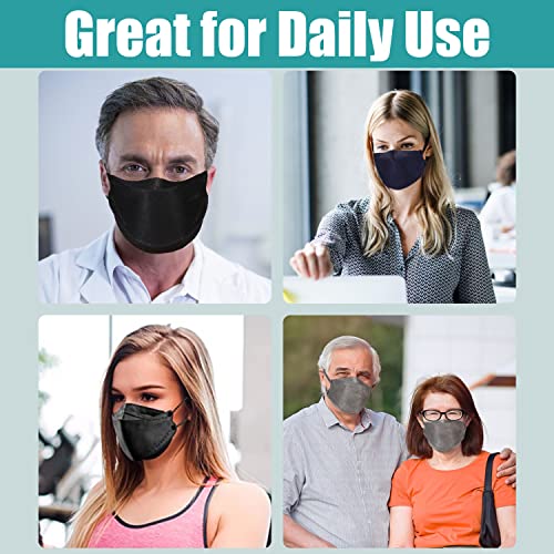 60PCS KF94 Mask, 4 Layers Non-woven KF94 Face Masks 3D Fish Type Protection for Adult Women Men Black+Grey