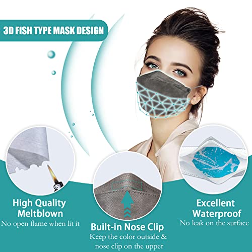 60PCS KF94 Mask, 4 Layers Non-woven KF94 Face Masks 3D Fish Type Protection for Adult Women Men Black+Grey