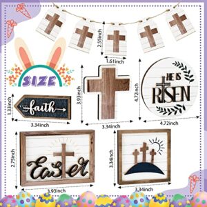 6 Pieces Easter Tiered Tray Decor Spring Religious Wooden Signs with Hanging Wreath Small Wood Tray Bunny He is Risen Tiered Center Piece Vintage Easter Decor for Home Decor (He is Risen Style)