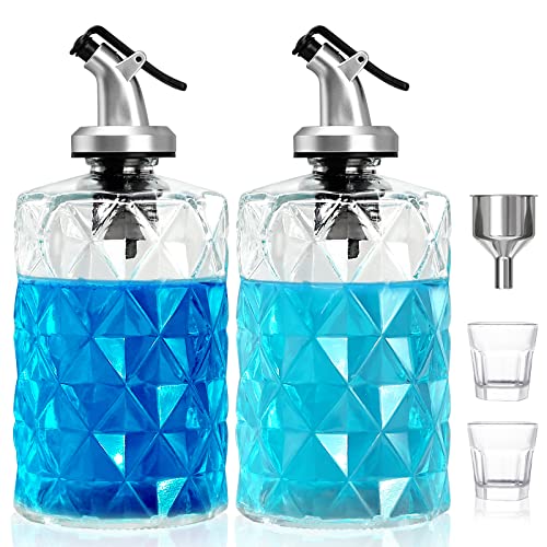 GMISUN Glass Mouthwash Dispenser, Luxury Diamond Mouthwash Decanter for Bathroom, 2 Pack Refillable Mouthwash Bottles Container with Cups, Reusable Stainless Steel Funnel, Food Grade & No-Splash,12oz