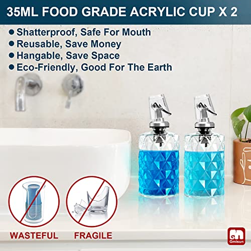 GMISUN Glass Mouthwash Dispenser, Luxury Diamond Mouthwash Decanter for Bathroom, 2 Pack Refillable Mouthwash Bottles Container with Cups, Reusable Stainless Steel Funnel, Food Grade & No-Splash,12oz