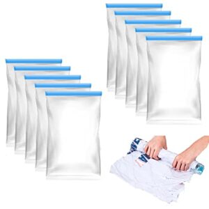 hanture 10pcs vacuum travel compression bags reusable rolling travel space saver bags for packing suitcases waterproof clear travel storage organizers sacks, 13.7x19.6inch