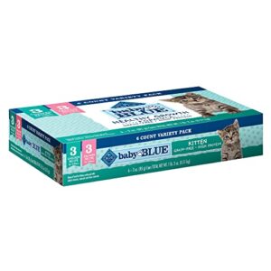 blue buffalo baby blue healthy growth formula grain free high protein, natural kitten pate wet cat food variety pack, chicken, salmon 3-oz (6 count- 3 of each flavor)