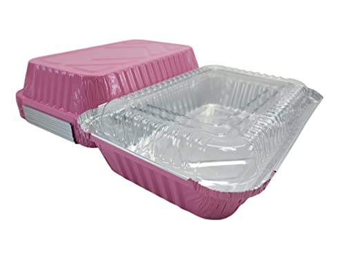 KitchenDance Colored Shallow Take Out Pans with Plastic lid - 1.5 Pounds Food Storage Aluminum Foil Baking Pan - Aluminum Pans Perfect for Cooking, Freezing, Preparing Food, 6417P (Pink, 125)